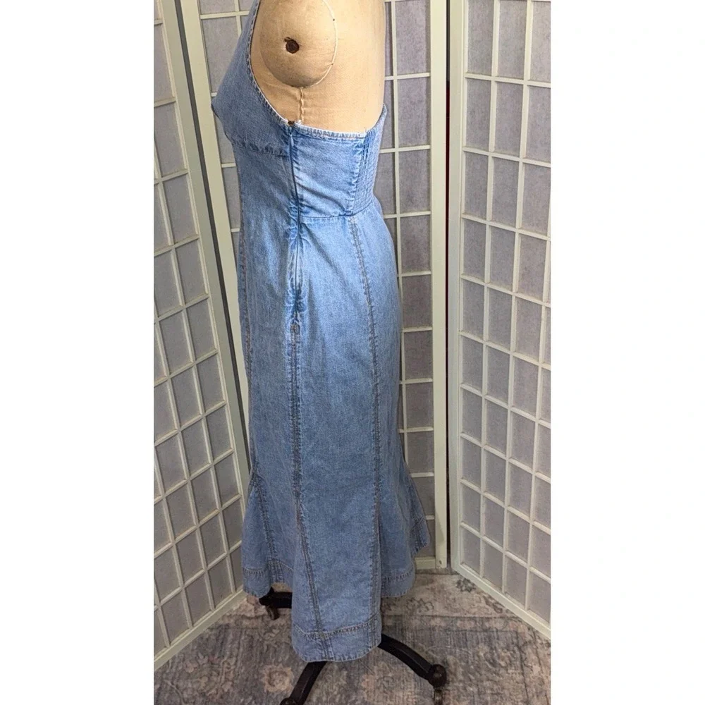 MAEVE By Anthropologie Coastal Cowgirl Button Front Corset Halter Denim Dress 2 - Picture 3 of 12